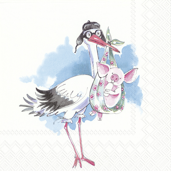 IHR - Lunch servetten - Piggy 'new baby' light blue