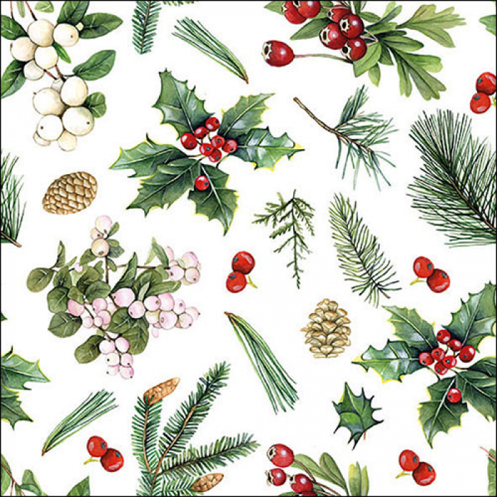 Lunch servetten - Winter Greenery white
