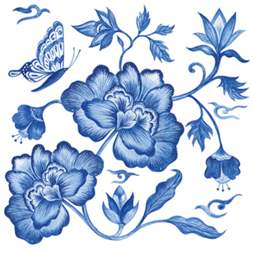 PPD Lunch servetten - Princess Peony Blauw Wit PPD Lunch servetten - Princess Peony Blauw Wit