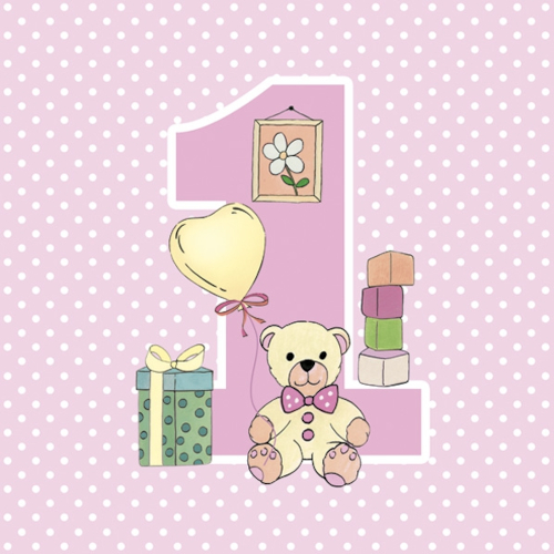 Maki - Lunch servetten - Eerste verjaardag met teddybeer Roze