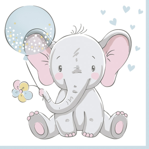 Lunch servetten - Baby Elephant with Blue Balloon
