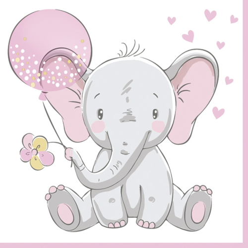 Lunch servetten - Baby Elephant with Pink Balloon