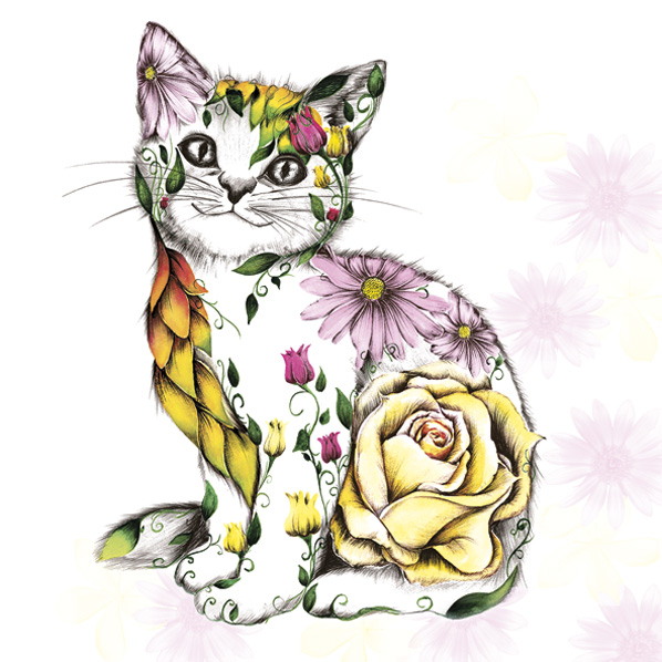 Daisy Lunch servetten - Floral Smilling Kitty