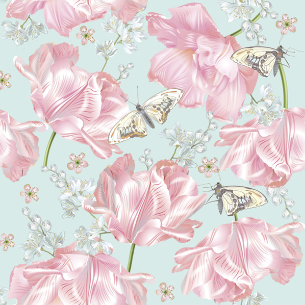 Daisy - Lunch servetten - Pink Tulips with Butterflies Daisy - Lunch servetten - Pink Tulips with Butterflies