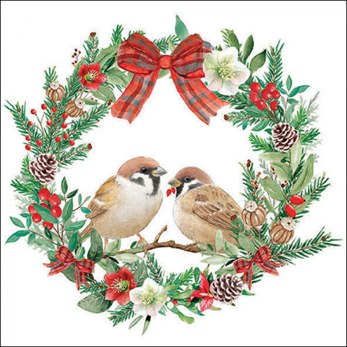 Ambiente Lunch Servetten - Sparrows in wreath