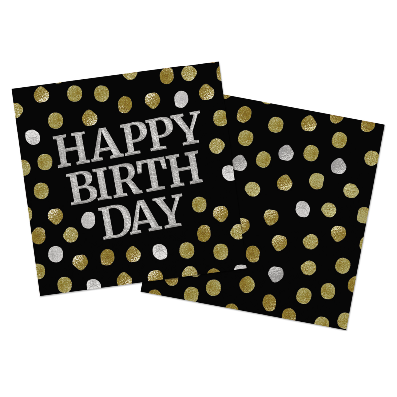Folat - Lunch servetten - Glossy Black Happy birthday