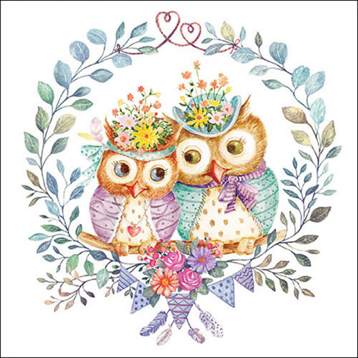 Ambiente Lunch Servetten - Owl couple in love