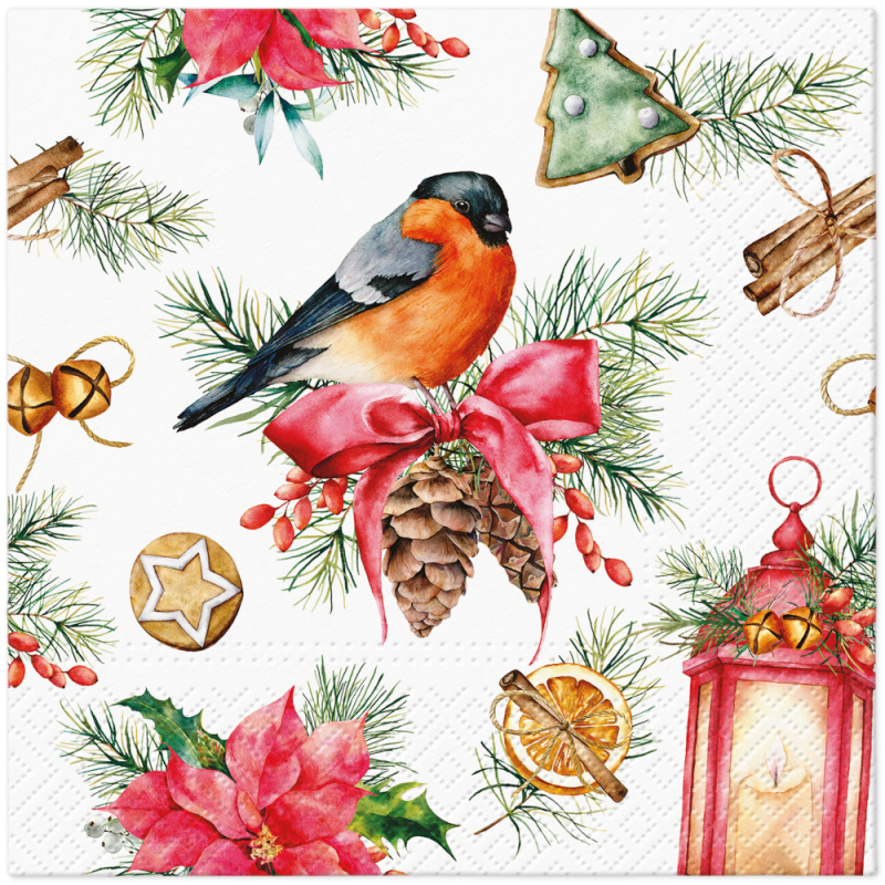 PAW Lunch servetten - Bullfinch with Lampion PAW Lunch servetten - Bullfinch with Lampion