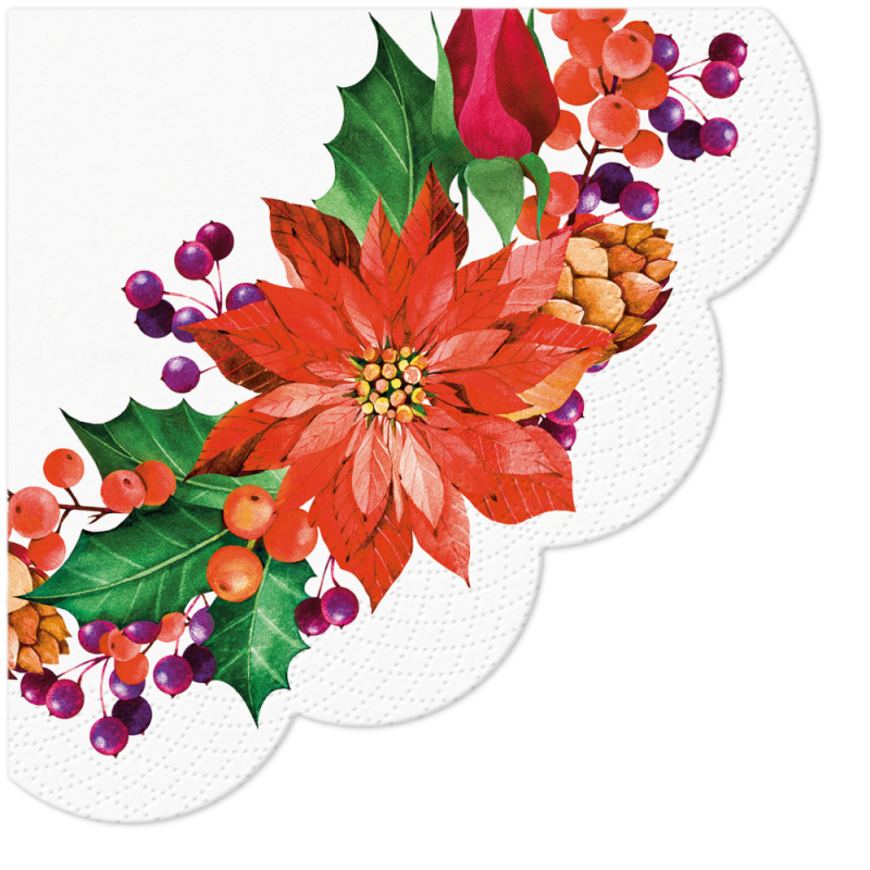 PAW - Ronde servetten - Poinsettia With Cones