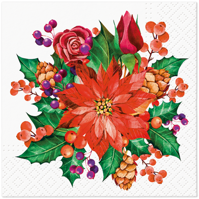 PAW - Cocktail servetten - Poinsettia With Cones