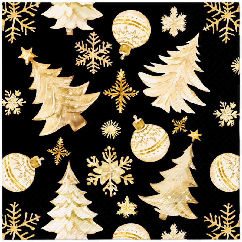 PAW - Lunch servetten - Golden Christmas Trees Black