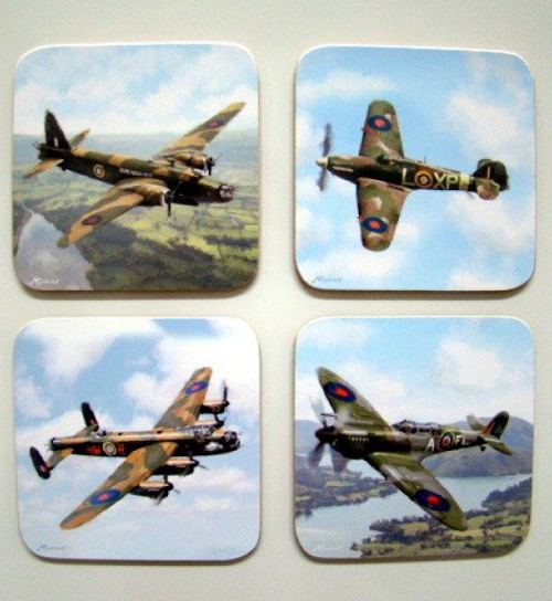 4 Onderzetters-Gevechtsvliegtuigen-Kurk/kunststof