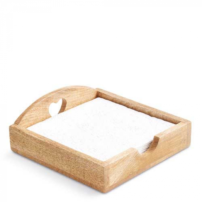 Lunch Servethouder - 19,5x19,5x7cm - Mangohout met hart Lunch Servethouder - 19,5x19,5x7cm - Mangohout met hart