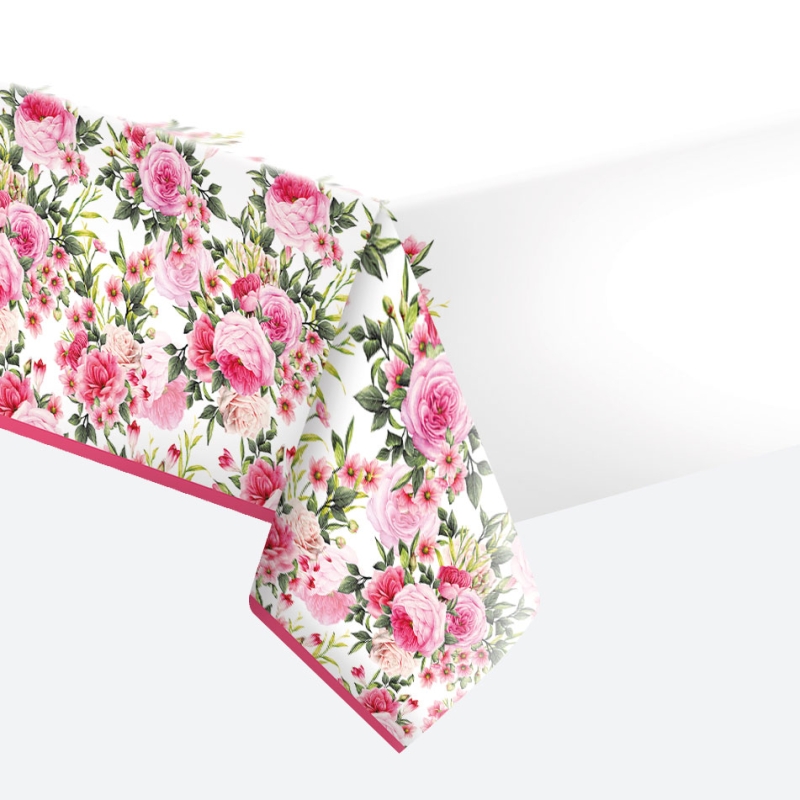 Daisy - Papieren tafellaken - Rose twigs with leaves and flowers