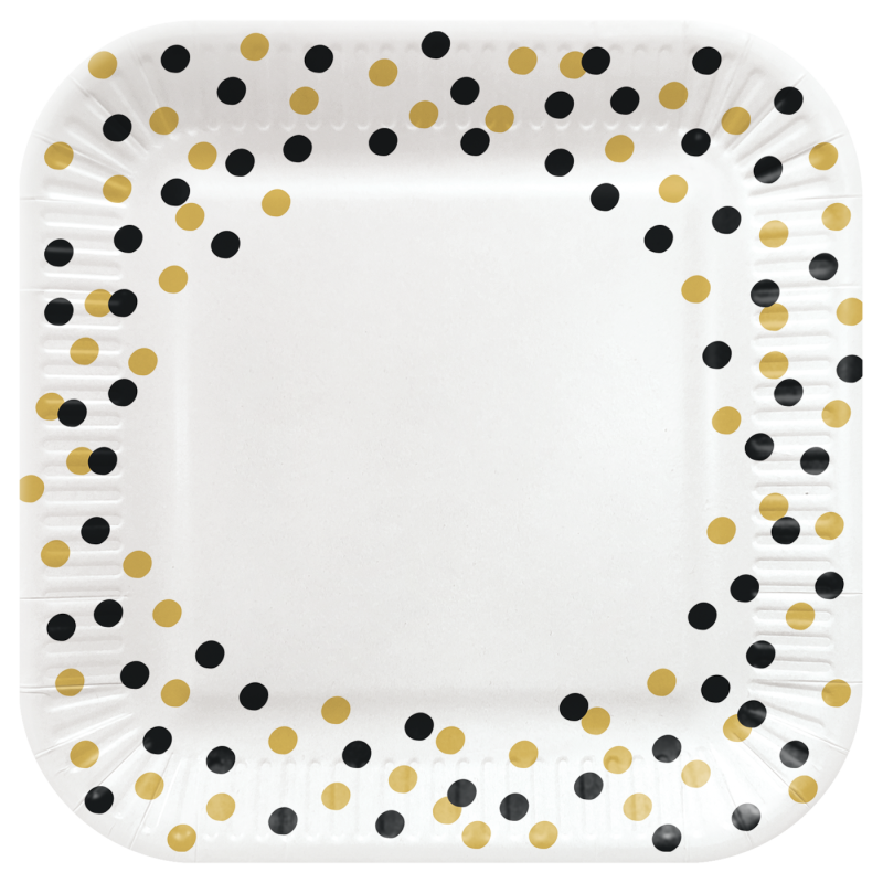 PAW - Papieren bordjes - 23 cm - Square - Confetti Gold-black