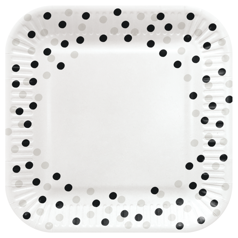 PAW - Papieren bordjes - 23 cm - Square - Confetti Silver-Black