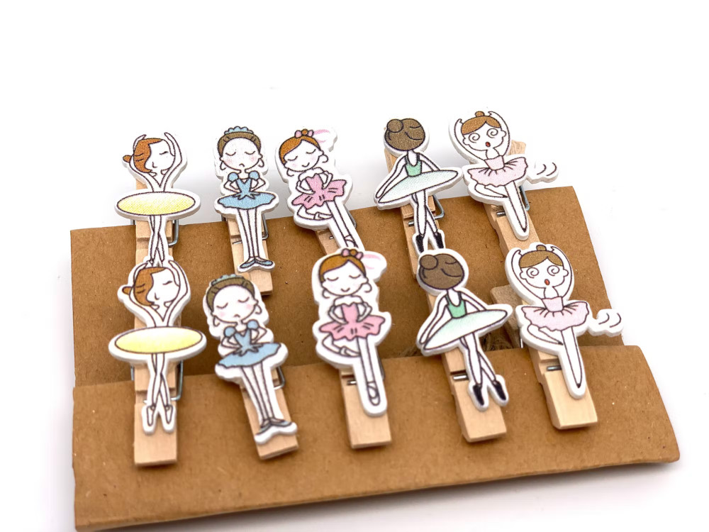 10 Houten knijpertjes - danseres - 30 x 25 mm