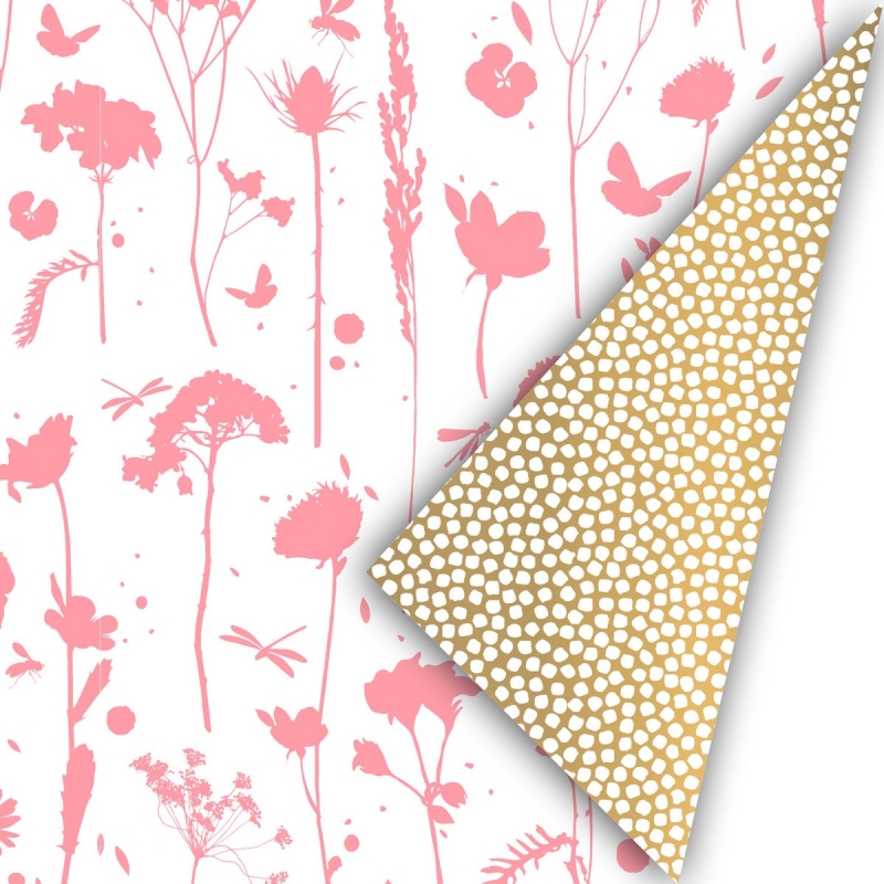 Cadeaupapier 50x300 cm breed - Goud - Wit - Roze (Neon) - Sow & Grow