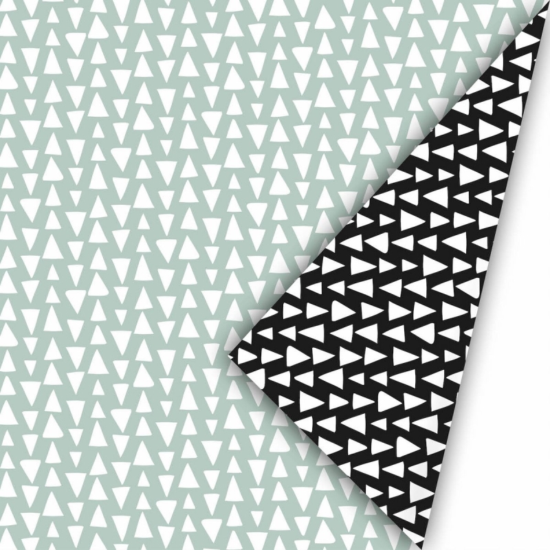 Cadeaupapier 50x300 cm - Salie - Zwart - Ethnic Triangles