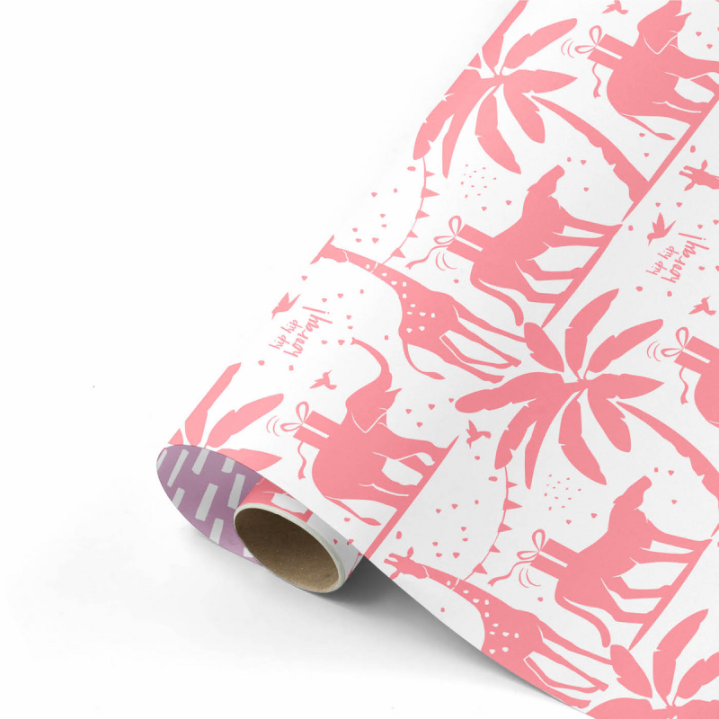 Cadeaupapier 50x300 cm - Roze (Neon) - Lila - Tropical Party