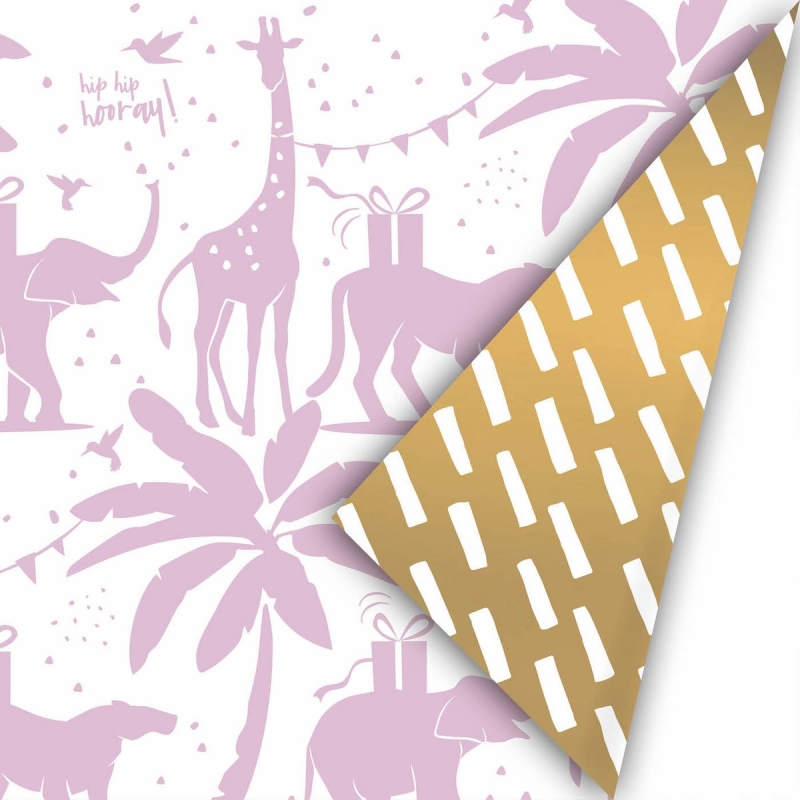 Cadeaupapier 50x300 cm - Lila - Goud - Tropical Party