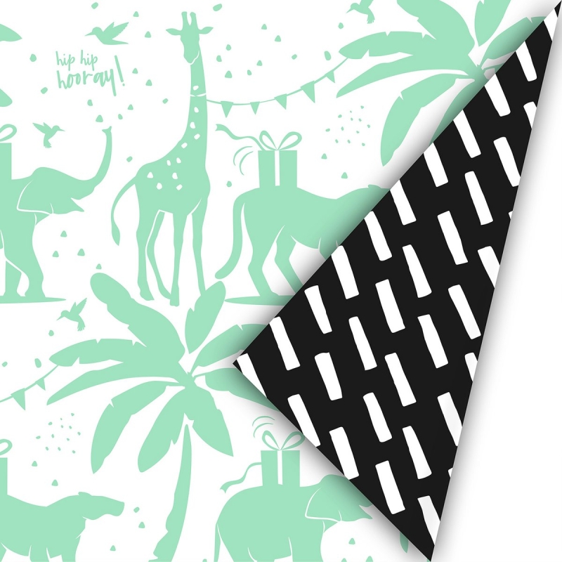 Cadeaupapier 50x300 cm - Mint - Zwart - Tropical Party