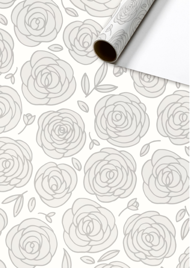 Cadeaupapier 70x150 cm - Giuseppa Wit - Rozen - Licht grijs