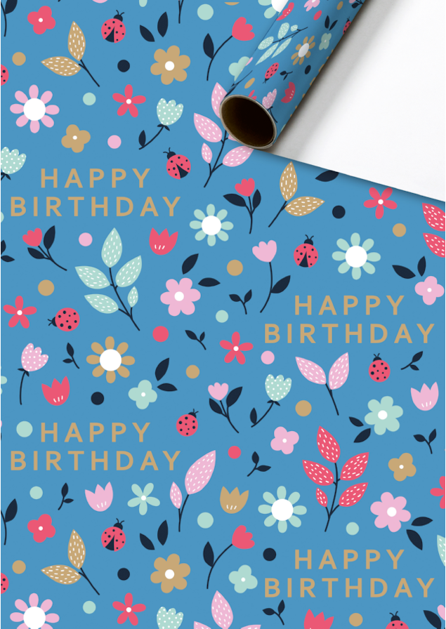 Cadeaupapier 70x200 cm - Benice - Verjaardag - Blauw