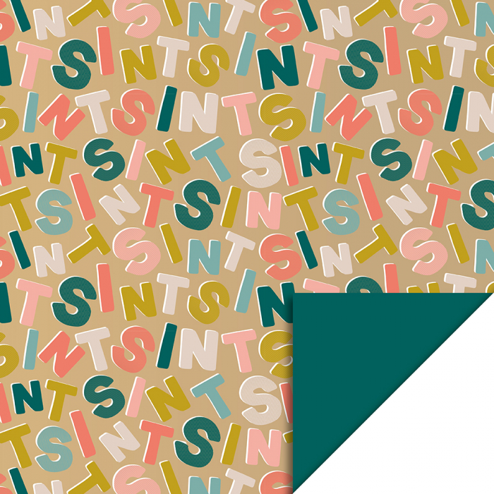 Cadeaupapier 70x300cm - Sinterklaas-Letters Goud - Jade Blue Cadeaupapier 70x300cm - Sinterklaas-Letters Goud - Jade Blue