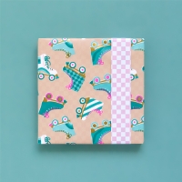 Cadeaupapier 70x300 cm - Roller Skates Nude - Check Blush Pink