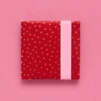 Cadeaupapier 70x300 cm - Small Hearts Cherry Red Gold Foil