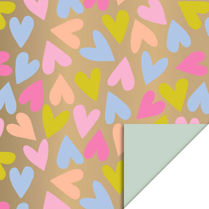 House Of Products Cadeaupapier 70cm - Big Hearts Gold Happy - Pistache House Of Products Cadeaupapier 70cm - Big Hearts Gold Happy - Pistache