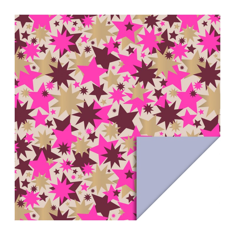 Cadeaupapier 70x300 cm - Big Stars Gold Beet Red/Fluor Pink