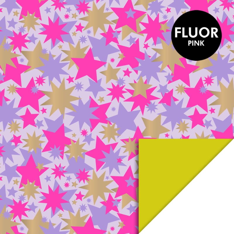 House Of Products Cadeaupapier 70cm - Big Stars Gold Lilac/Fluor Pink
