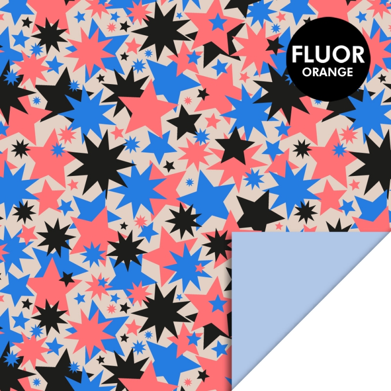 House Of Products Cadeaupapier 70cm - Big Stars Blue/Fluor Orange - Blue