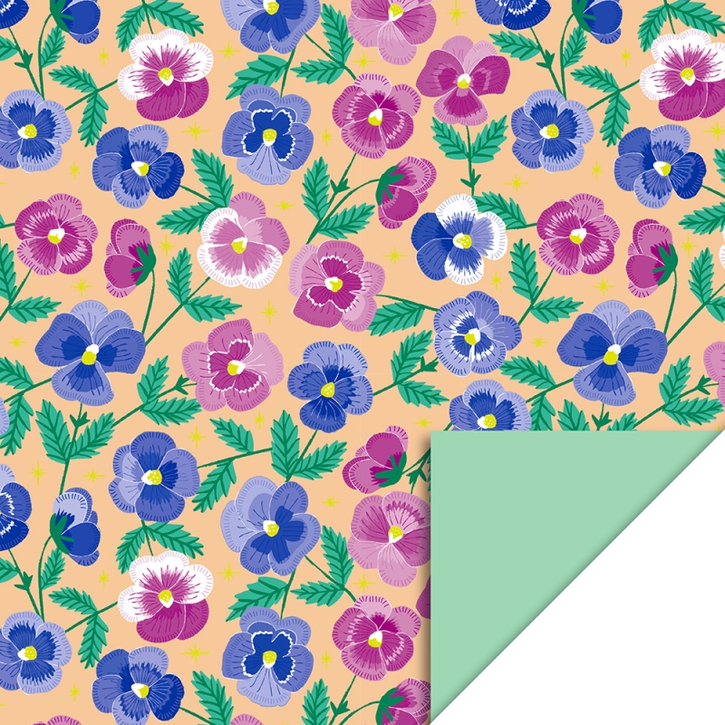 Cadeaupapier 70x300 cm - Pansy Flowers - Mint