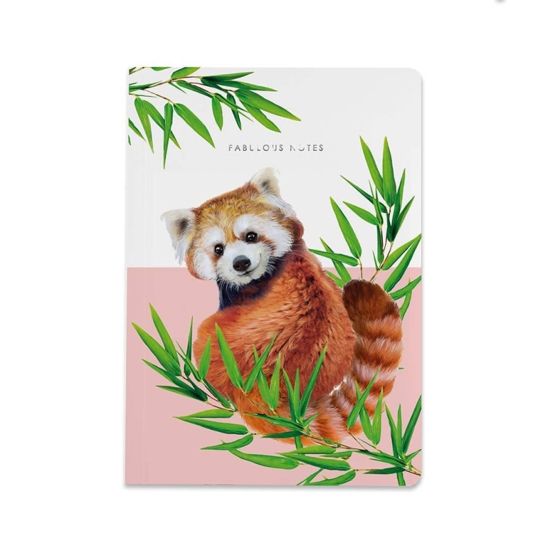 Lola Design - A5 Luxe Notitieboek - Rode Panda - Gelinieerd - Roze - Wit
