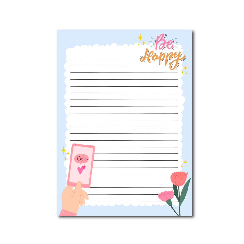 Only happy things - A5 Notitieblok - Stationery - Bloemen - Blauw