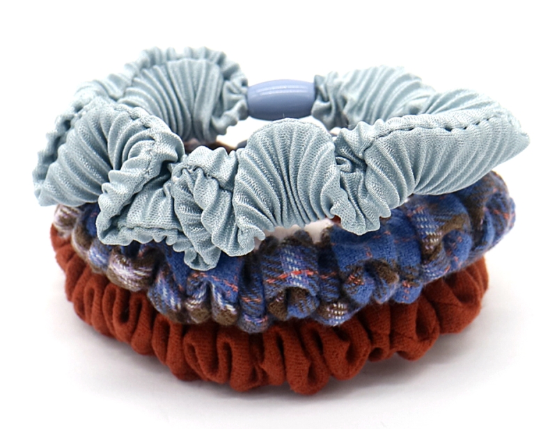 3 Haarelastieken - Scrunchies - Blauw en Bruin