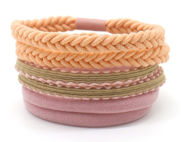 6 Haarelastieken - Set Lila / Zalm