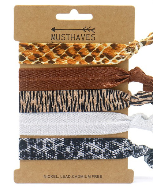 5  Ibiza Haarelastieken/Armbanden - Luipaard-Slang-Zebra
