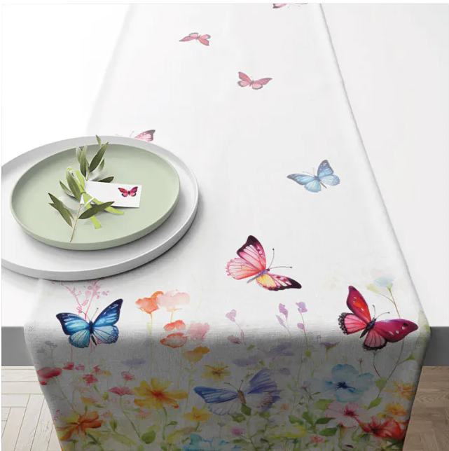 Ambiente - Tafelloper 40x150cm - Butterflies in field white