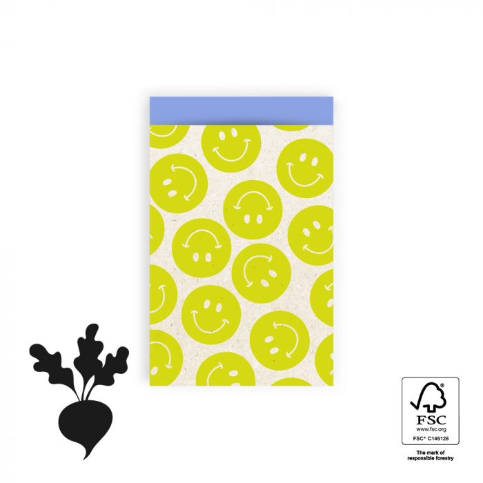 House of Products 10 Cadeauzakjes 12x19cm breed - Smiley Lemon Yellow - Blue