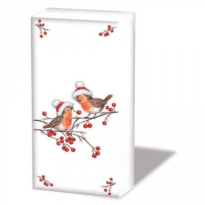 Ambiente - Zakdoeken - Christmas robins white Ambiente - Zakdoeken - Christmas robins white