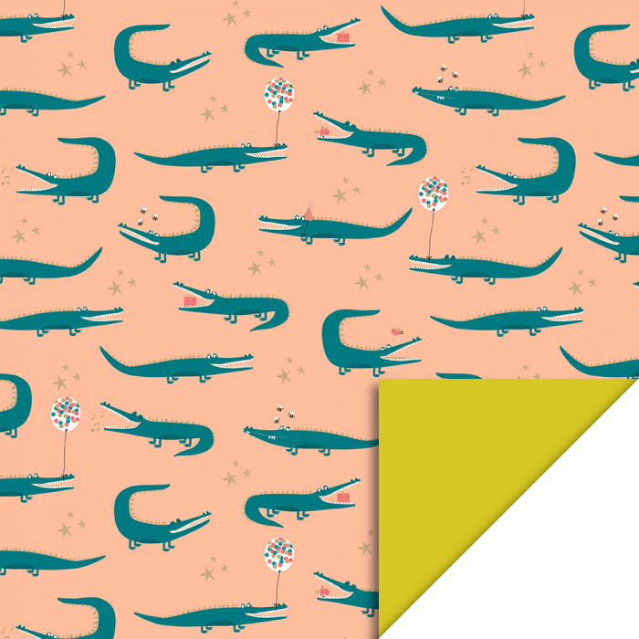 2 Rollen 30x300cm Inpakpapier - Krokodil Perzik - Geel 2 Rollen 30x300cm Inpakpapier - Krokodil Perzik - Geel