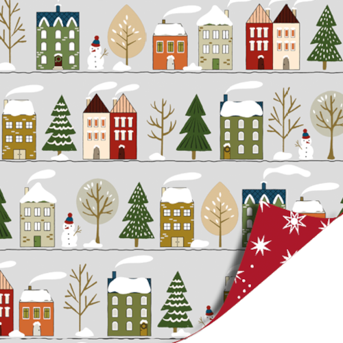Cadeaupapier 70x200cm - Kerst - Huizen Cadeaupapier 70x200cm - Kerst - Huizen