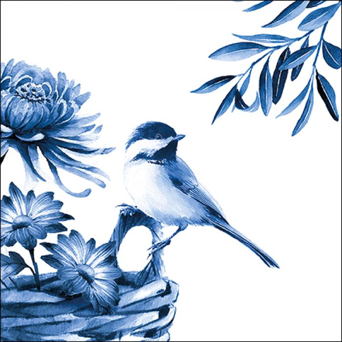 Lunch servet per stuk - Blue Bird / Blauw Wit