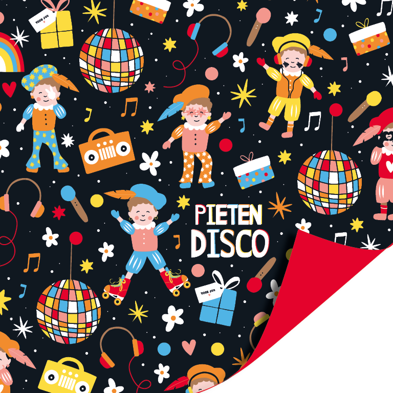 Cadeaupapier 70x200cm - Pieten disco Cadeaupapier 70x200cm - Pieten disco