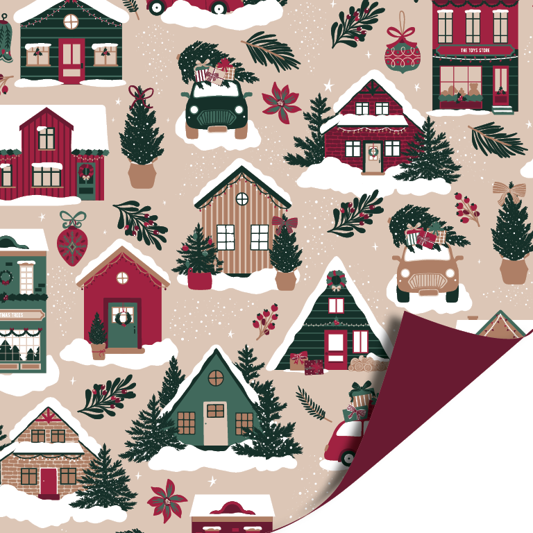 Cadeaupapier 70 cm - Classic Christmas - Kersthuisjes Cadeaupapier 70 cm - Classic Christmas - Kersthuisjes