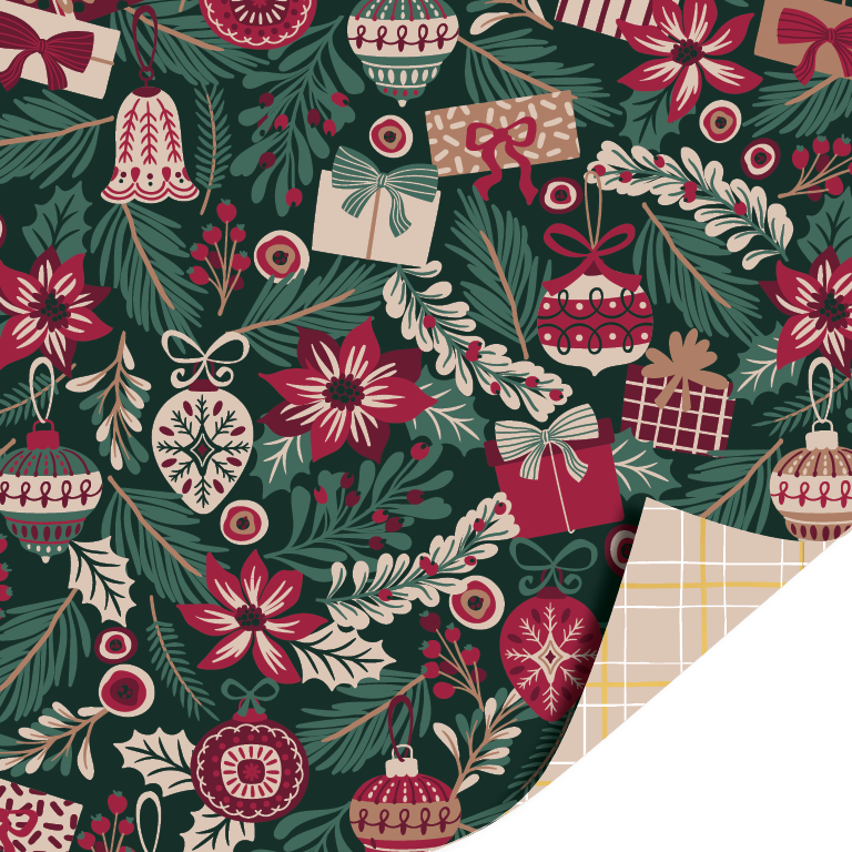 Cadeaupapier 70 cm - Classic Christmas - Kersttakjes burgundy Cadeaupapier 70 cm - Classic Christmas - Kersttakjes burgundy